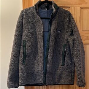 Patagonia Gray and Green Fleece Zip-Up Jacket